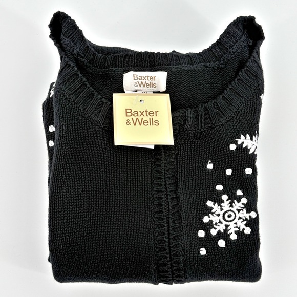 Baxter & Wells Womens Sweater Vest XL‎ Black Snowflake Holiday Cotton Flax Blend - Picture 9 of 11